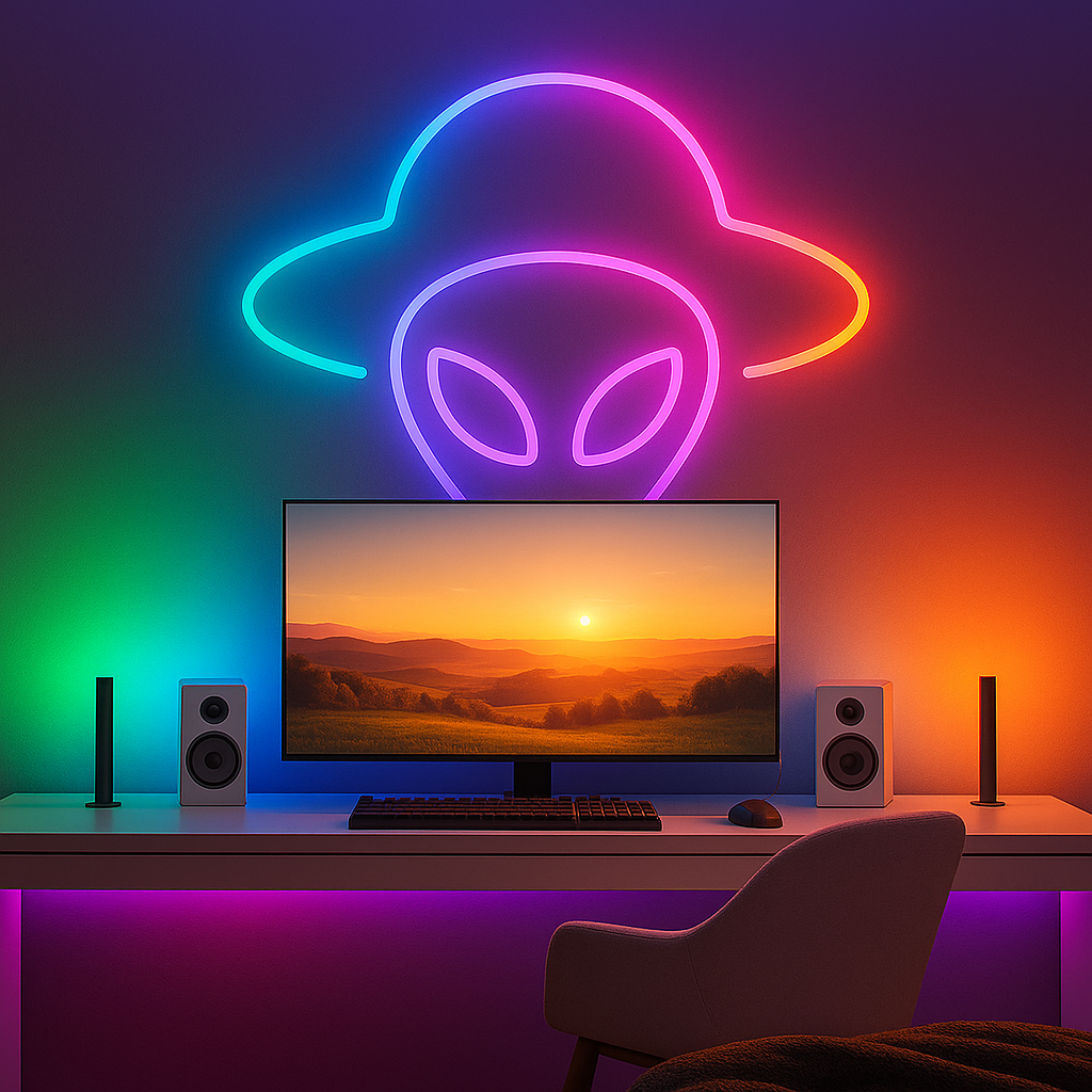 RGB+ LED strip for desk and wall decoration – gaming ambient lighting.