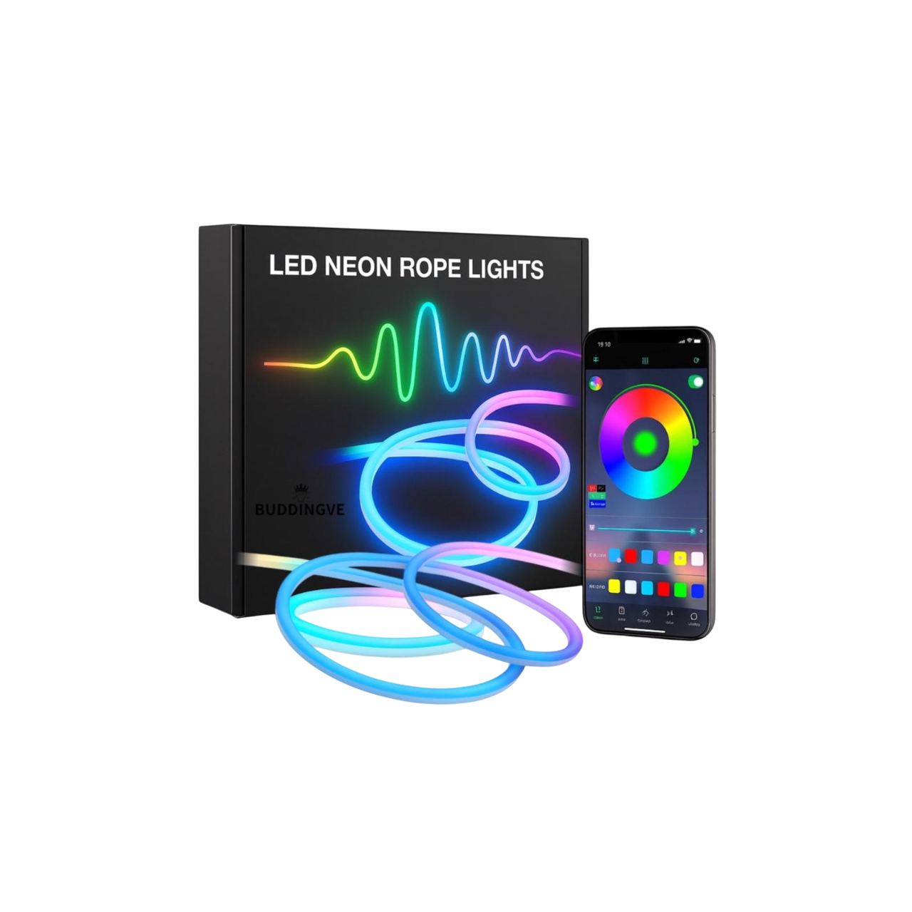 BUDDINGVE LED Rope Lights – RGB Smart Lighting for Home, Garden, and Workspace
