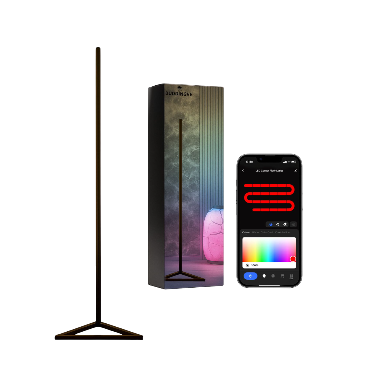 BUDDINGVE Smart LED Triangle Corner Floor Lamp – RGBIC with App Control